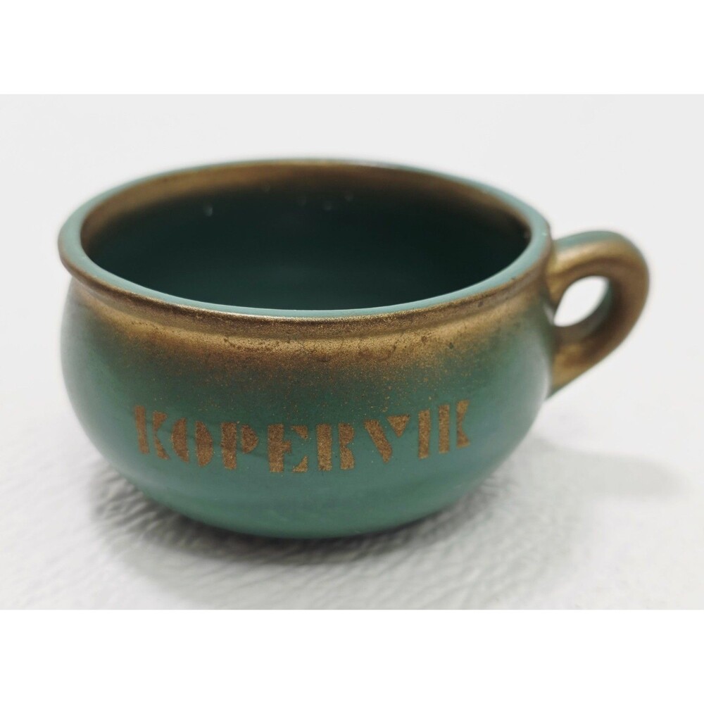 Vintage Norwegian Hand Painted Pot 3" Norway Kopervik Green And Gold